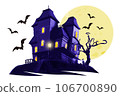 Haunted house on a full moon night 106700890