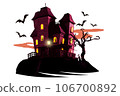 Haunted house on a full moon night 106700892