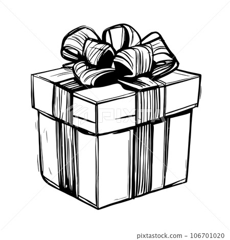Hand drawn sketch of gift box. Vector illustration isolated on white background. 106701020