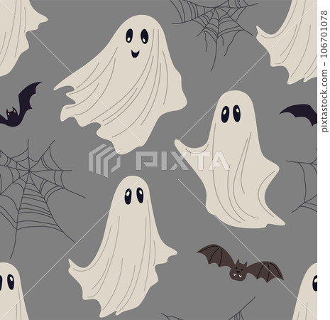Pattern of cute ghosts in flat style. 106701078