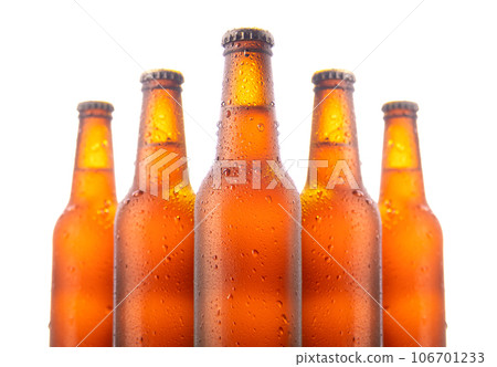 Fresh beers bottles on white background 106701233