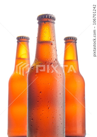 Fresh beers bottles on white background 106701242