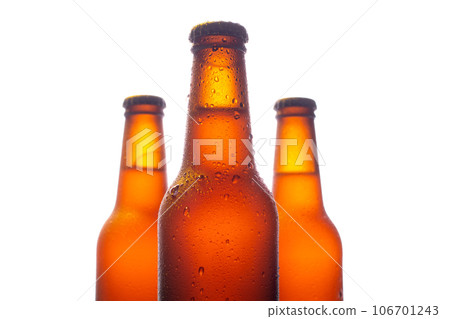 Fresh beers bottles on white background 106701243