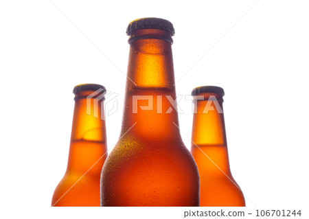 Fresh beers bottles on white background 106701244