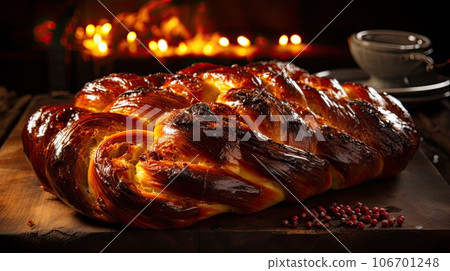 Hanukkah Challah on festive background 106701248