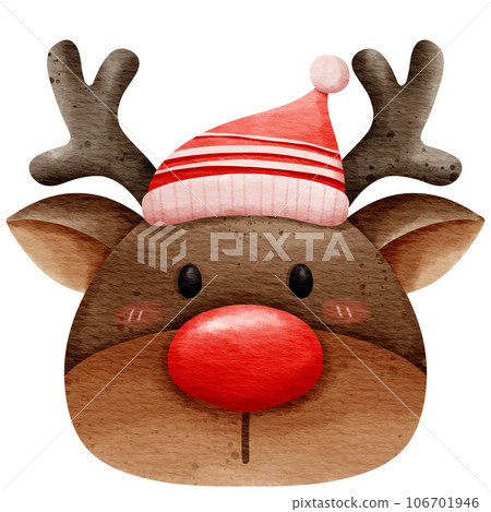 Isolated cute christmas reindeer wear red hat in watercolor style and transparent background 106701946