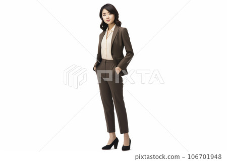 一位年輕的日本女商人在白色背景下的“人工智能生成圖像” 一位年輕的日本女商人在白色背景下的“人工智能生成圖像” 106701948