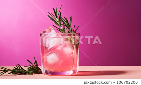 pink alcohol cocktail with gin tonic and rosemary, generative AI 106702200