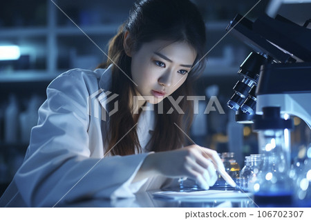 一位身穿白大褂在研究機構工作的日本女研究員的“人工智能生成圖像” 106702307