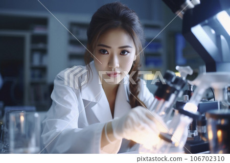 一位身穿白大褂在研究機構工作的日本女研究員的“人工智能生成圖像” 一位身穿白大褂在研究機構工作的日本女研究員的“人工智能生成圖像” 106702310