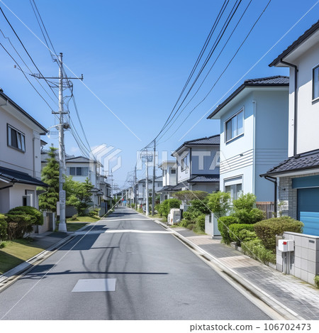 “AI generated image” of a residential area lined with old Japanese houses 106702473