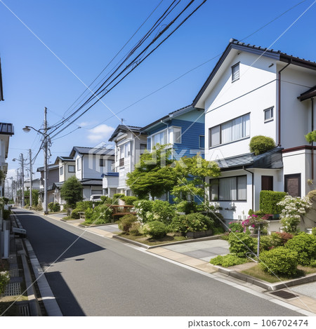 “AI generated image” of a residential area lined with old Japanese houses 106702474