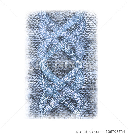 Blue textured knitted background. High quality watercolor illustration 106702734