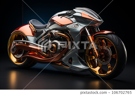 Futuristic motorcycle, travel concept transport, road, freedom and relaxation. AI generative 106702765