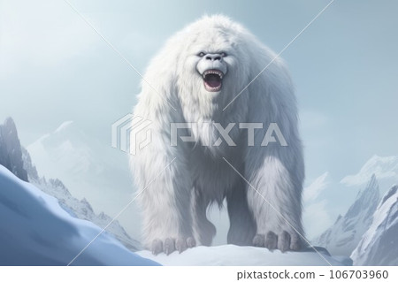 Cute yeti snowy mountain. Monster creature. Generate Ai 106703960