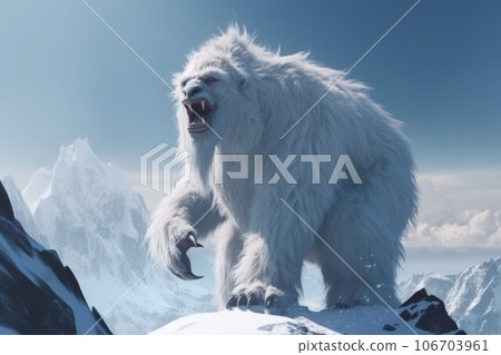 Yeti snowy mountain angry. Cute bigfoot. Generate Ai 106703961