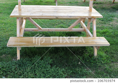 Bench for rest in a city park on the shores of the Mediterranean Sea in Israel. 106703974