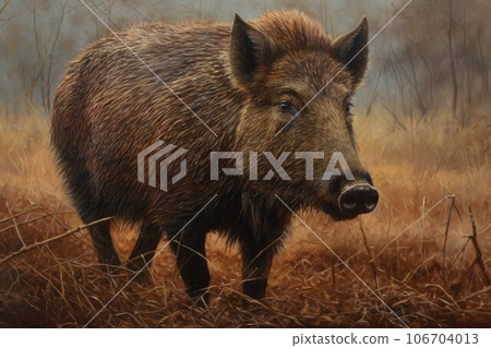 Wild boar animal. Nature grass. Generate Ai Wild boar animal. Nature grass. Generate Ai 106704013