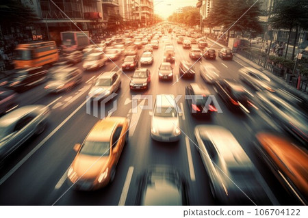 Traffic jam blur. Urban motion. Generate Ai 106704122