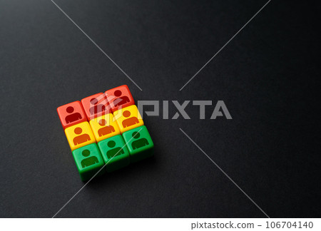 Types of workers and vacancies. Irreplaceable, temporary and optional. The best and the worst. Performance assessment. Group hierarchy. Movement as a team. Cooperation teamwork. 106704140