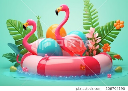 Summer flamingo. Pink vacation water. Generate Ai 106704190