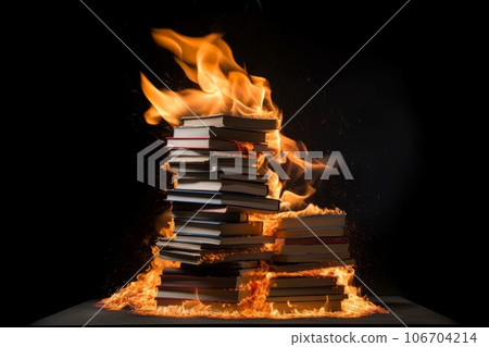 Stack book fire flame. Freedom magic. Generate AI 106704214