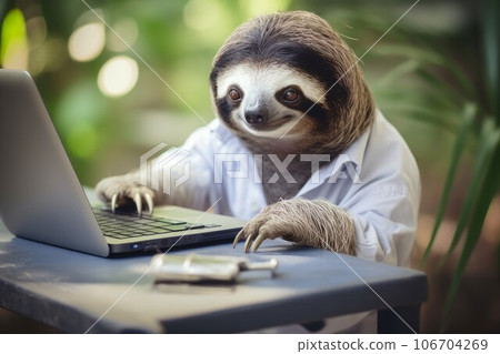 Sloth working laptop. Work time job. Generate Ai - Stock Illustration  [106704269] - PIXTA