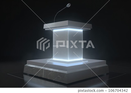 Podium speaker speech. Stage lecture presentation. Generate Ai 106704342