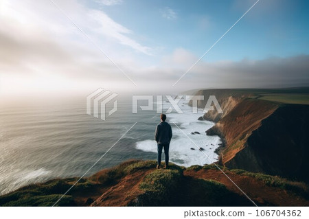 Person look distance. Travel man adult. Generate Ai 106704362