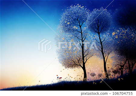 Beautiful blue sky and large tree AI image 106704755