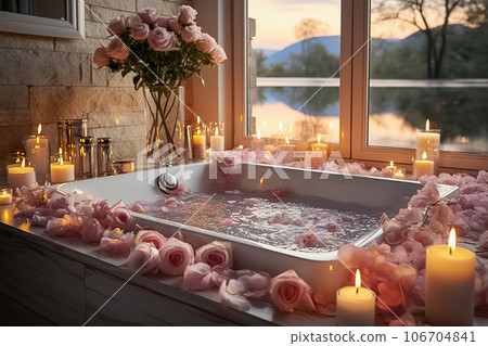 Jacuzzi Hot Tub Spa Bath Flowers Candles Stock Photo - Image of feel,  candles: 11054304