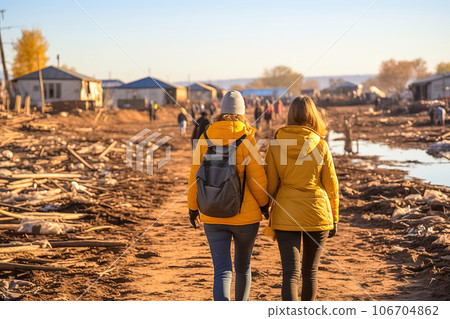 Girls go to a refugee camp Girls go to a refugee camp 106704862