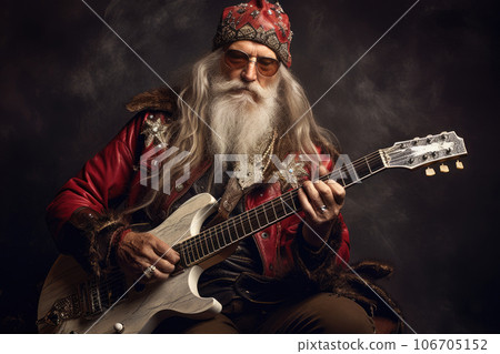 Santa Claus rocker playing on the guitar Generative AI 106705152