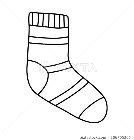 Knitted warm stripped sock, doodle style flat vector outline for coloring book 106705265