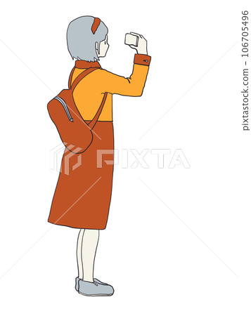 A young woman taking a picture with a smartphone 106705496