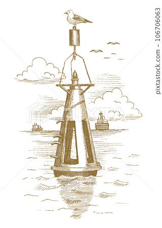 Buoy in the sea drawn by hand 106706063