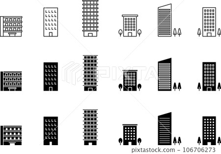 Monochrome icon set of apartments and buildings Monochrome icon set of apartments and buildings 106706273