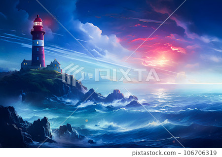 Picturesque seascape with lighthouse  106706319