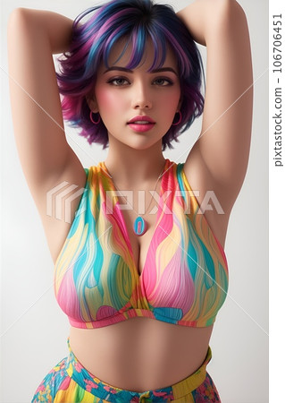Stylish model-like woman with rainbow-colored hair Stylish model-like woman with rainbow-colored hair 106706451