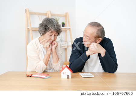 Senior couple worried about real estate house model 106707600