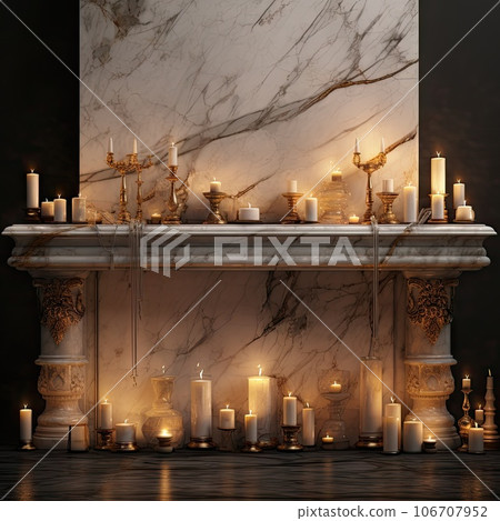 a fireplace with candles on the mantle and an image of a mantel in the background that is black marble a fireplace with candles on the mantle and an image of a mantel in the background that is black marble 106707952