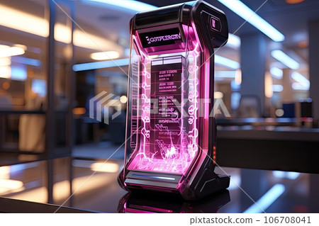 an electronic device sitting on top of a black... - Stock Illustration ...