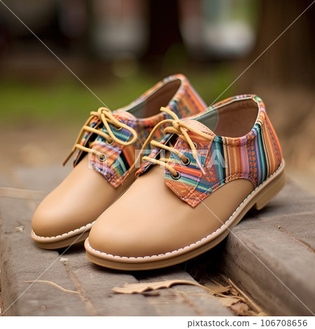 a pair of shoes that are on the ground with leaves and grass in the background photo is taken from above a pair of shoes that are on the ground with leaves and grass in the background photo is taken from above 106708656