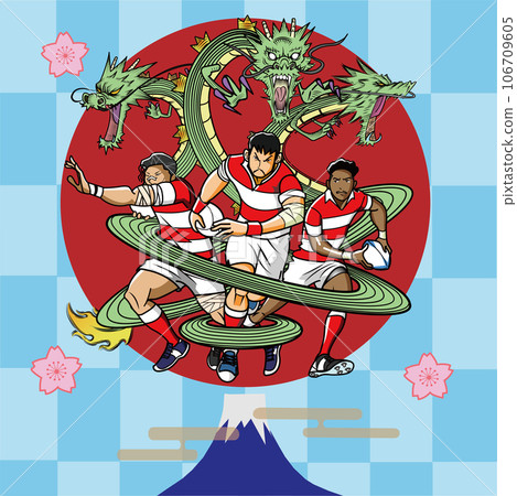 New Year's card of a rugby player who plays like a dragon 106709605