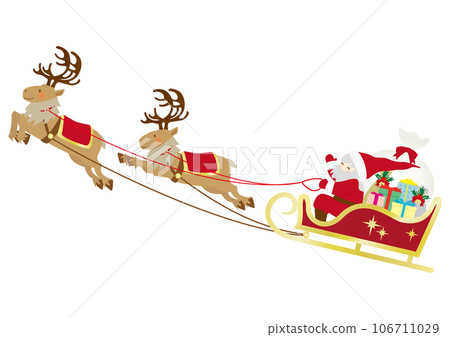 聖誕老人和馴鹿雪橇的聖誕節矢量插畫素材 106711029