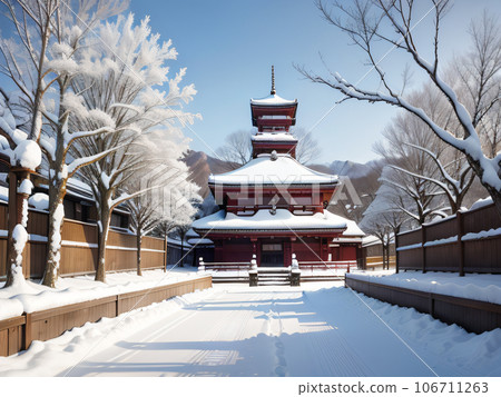被雪覆蓋的寺廟風景 被雪覆蓋的寺廟風景 106711263