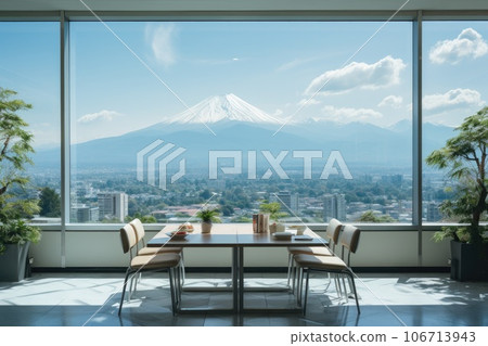 Luxury eatery with Fuji mountain view. Generative AI 106713943