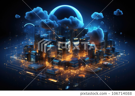 Cloud computing transfer big data on internet. futuristic digital technology .Generative AI 106714088