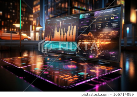 Financial stock market on screen. strategy analysis or trade concept. Generative AI 106714099
