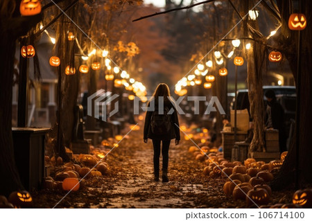 Horror town halloween festival. Generative AI 106714100